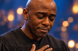 Ahmed with his eyes closed and hand over his heart